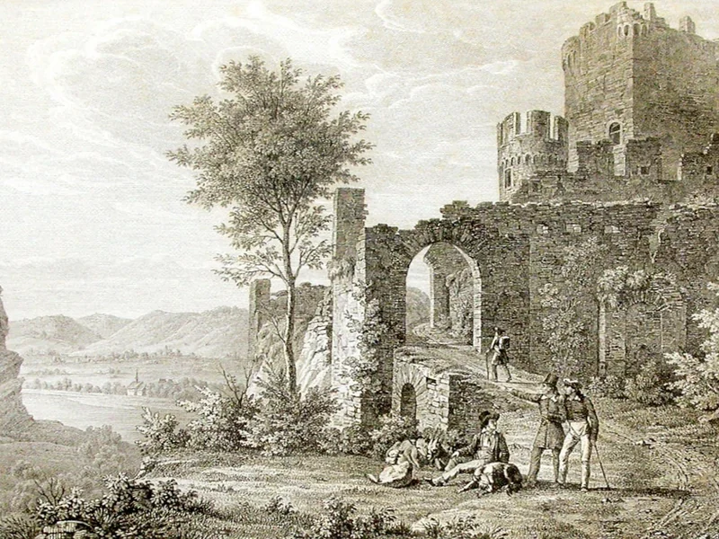 1784-Christian Xeller - Castello di Cochem, vista verso sud, con mastio e la cosiddetta Torre delle Streghe